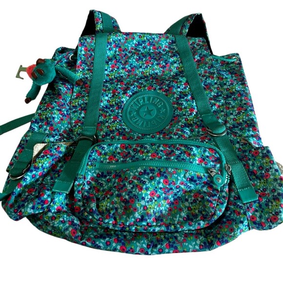 Kipling Joetsu Firefly Backpack Garden Floral Jade Blue Large  BP3838 - Picture 1 of 16